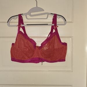 Women's Pink and Orange Lace Bra